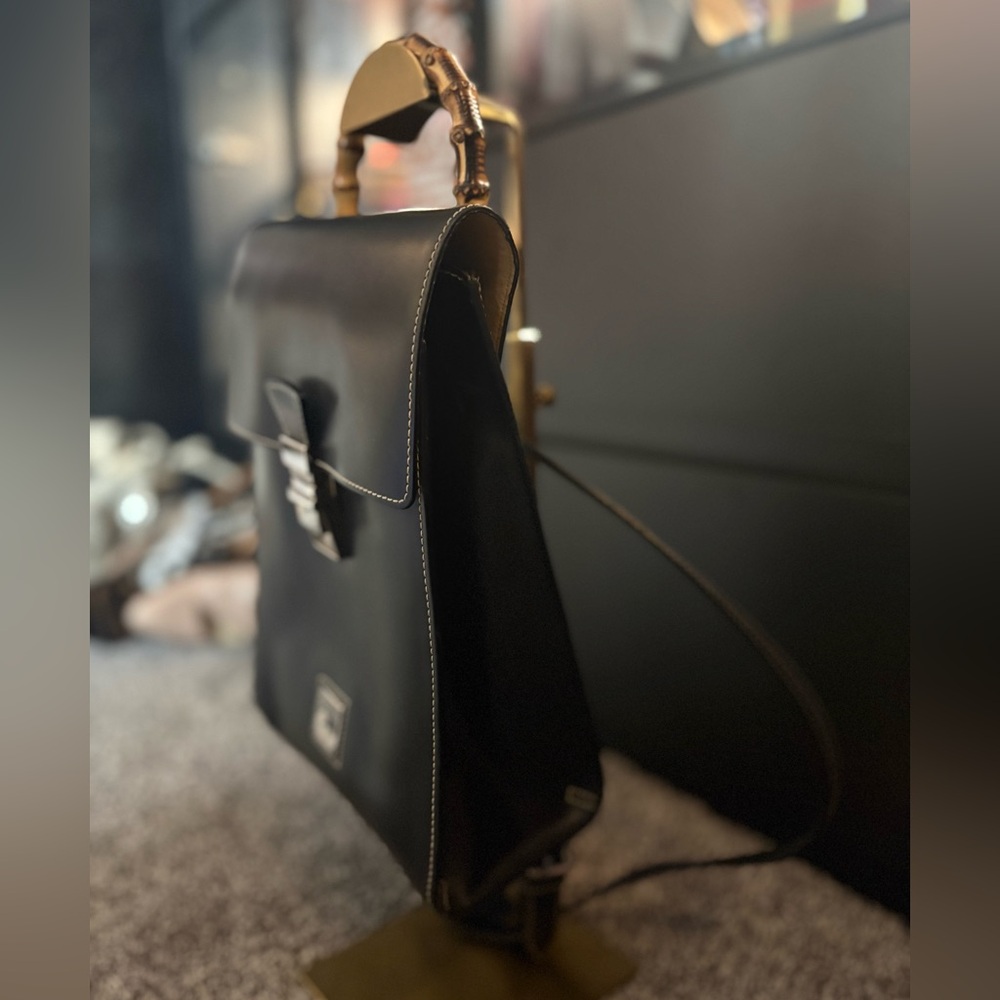 Dooney & Bourke Black Leather Bamboo-Handle Backpack - Picture 8 of 12